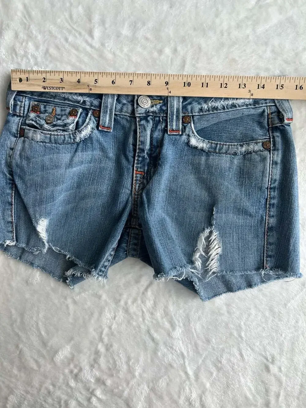 True Religion Joey Cut-Off Distressed Denim Shorts Size 29